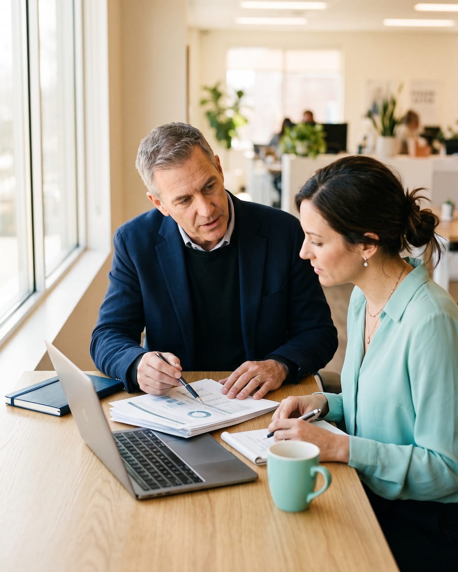 ABS consultant in discussion with a client team